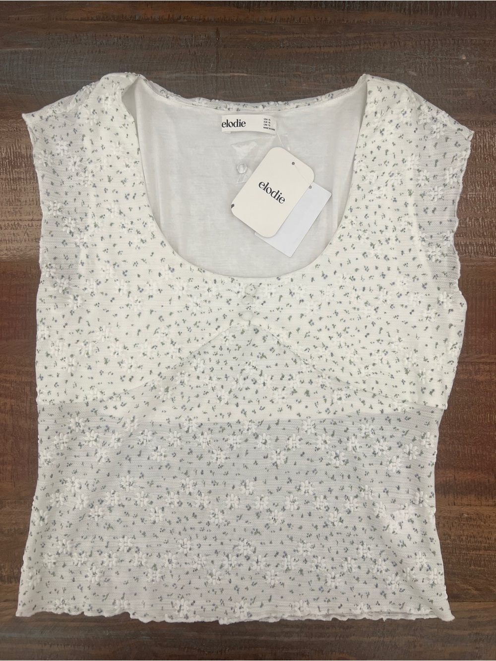 Elodie Women’s White Floral Cap-Sleeve Knit Top Size XL